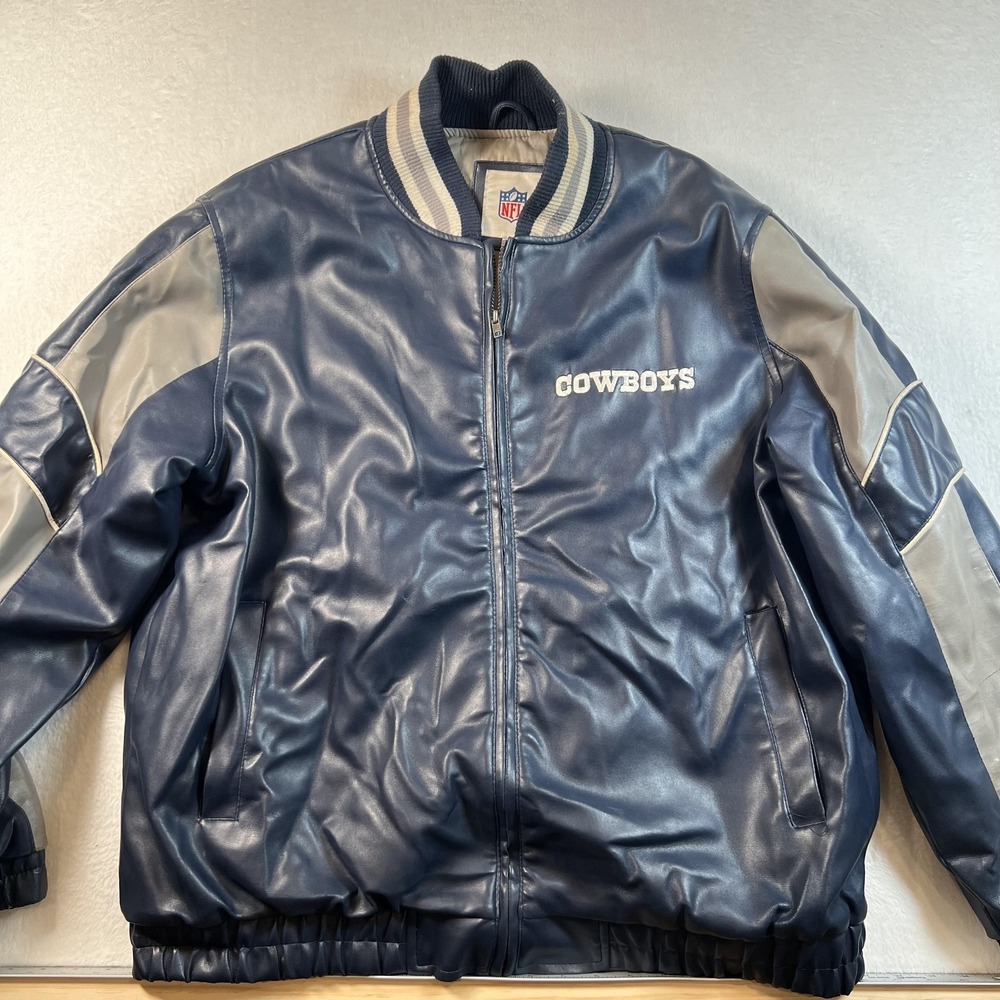 Dallas Cowboys Jacket Mens XL Blue NFL Football GIII Faux Leather Bomber